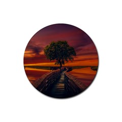 Wonderful Fantasy Sunset Wallpaper Tree Rubber Round Coaster (4 Pack) 