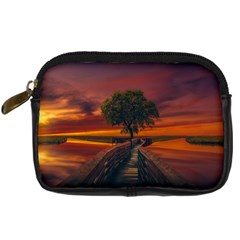 Wonderful Fantasy Sunset Wallpaper Tree Digital Camera Leather Case