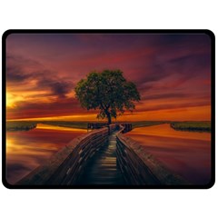 Wonderful Fantasy Sunset Wallpaper Tree Double Sided Fleece Blanket (large) 