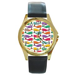 Fish Whale Cute Animals Round Gold Metal Watch