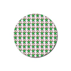 Gingerbread Men Seamless Green Background Rubber Round Coaster (4 Pack) 
