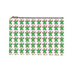 Gingerbread Men Seamless Green Background Cosmetic Bag (large)