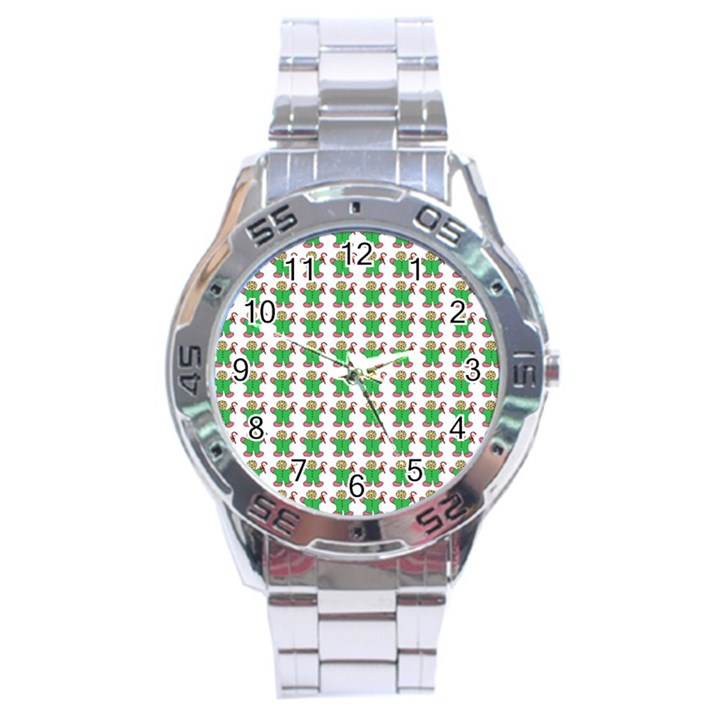 Gingerbread Men Seamless Green Background Stainless Steel Analogue Watch