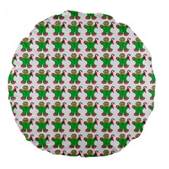 Gingerbread Men Seamless Green Background Large 18  Premium Round Cushions