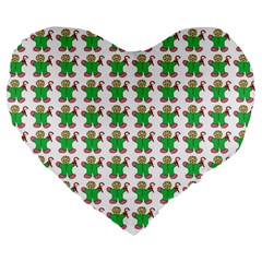 Gingerbread Men Seamless Green Background Large 19  Premium Heart Shape Cushions by Alisyart