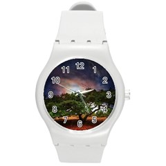 Lone Tree Fantasy Space Sky Moon Round Plastic Sport Watch (m) by Alisyart