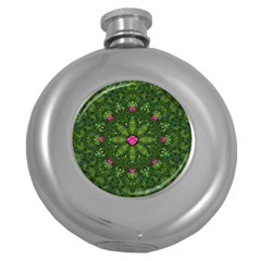 The Most Sacred Lotus Pond  With Bloom    Mandala Round Hip Flask (5 Oz) by pepitasart