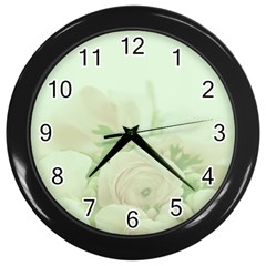 Pastel Roses Background Romantic Wall Clock (black) by Nexatart