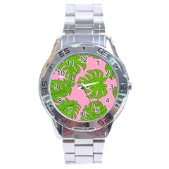Leaves Tropical Plant Green Garden Stainless Steel Analogue Watch by Nexatart
