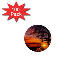 Lonely Tree Sunset Wallpaper 1  Mini Magnets (100 Pack) 