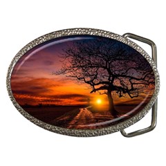 Lonely Tree Sunset Wallpaper Belt Buckles by Alisyart