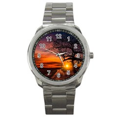 Lonely Tree Sunset Wallpaper Sport Metal Watch