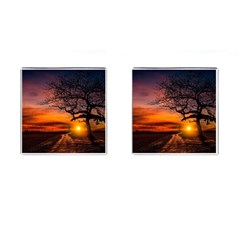Lonely Tree Sunset Wallpaper Cufflinks (square) by Alisyart