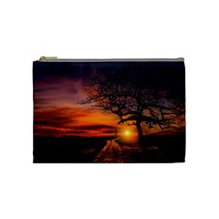 Lonely Tree Sunset Wallpaper Cosmetic Bag (medium)