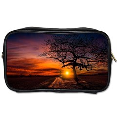 Lonely Tree Sunset Wallpaper Toiletries Bag (two Sides)