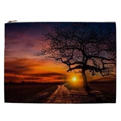 Lonely Tree Sunset Wallpaper Cosmetic Bag (xxl)