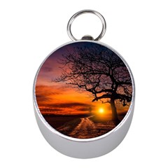 Lonely Tree Sunset Wallpaper Mini Silver Compasses by Alisyart