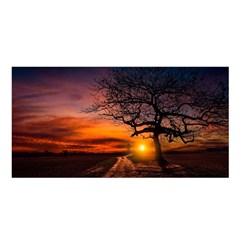 Lonely Tree Sunset Wallpaper Satin Shawl