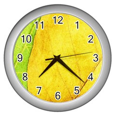 Green Yellow Leaf Texture Leaves Wall Clock (silver)