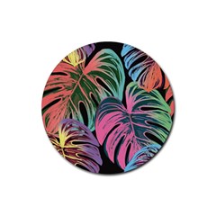 Leaves Tropical Jungle Pattern Rubber Round Coaster (4 Pack)  by Nexatart