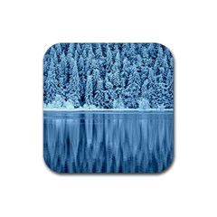 Snowy Forest Reflection Lake Rubber Square Coaster (4 Pack)  by Alisyart