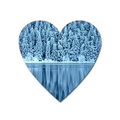 Snowy Forest Reflection Lake Heart Magnet by Alisyart