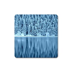 Snowy Forest Reflection Lake Square Magnet