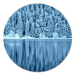 Snowy Forest Reflection Lake Magnet 5  (round) by Alisyart