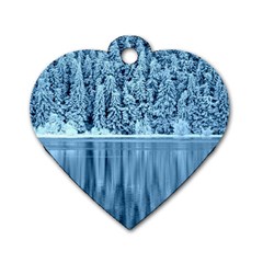 Snowy Forest Reflection Lake Dog Tag Heart (two Sides)