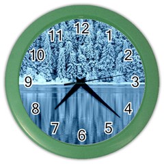 Snowy Forest Reflection Lake Color Wall Clock by Alisyart