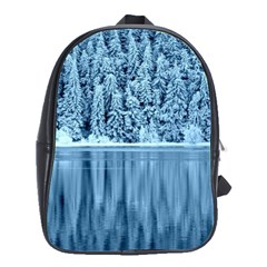 Snowy Forest Reflection Lake School Bag (large) by Alisyart