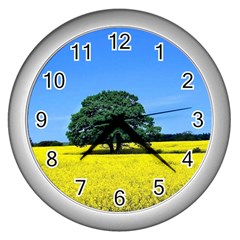 Tree In Field Wall Clock (silver) by Alisyart