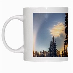 Winter Sunset Pine Tree White Mugs by Alisyart