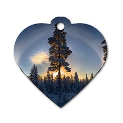 Winter Sunset Pine Tree Dog Tag Heart (two Sides)