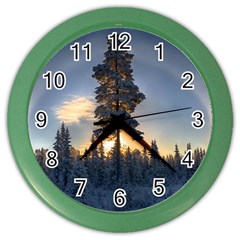 Winter Sunset Pine Tree Color Wall Clock