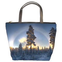 Winter Sunset Pine Tree Bucket Bag