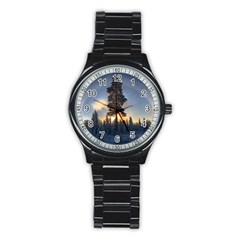 Winter Sunset Pine Tree Stainless Steel Round Watch by Alisyart