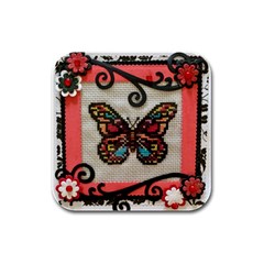 Cross Stitch Butterfly Rubber Square Coaster (4 Pack)  by DeneWestUK