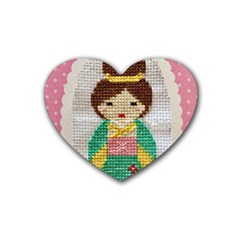 Cross Stitch Kimono Rubber Coaster (heart)  by DeneWestUK