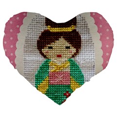 Cross Stitch Kimono Large 19  Premium Flano Heart Shape Cushions by DeneWestUK