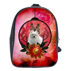 Cute Pemeranian With Flowers School Bag (large) by FantasyWorld7