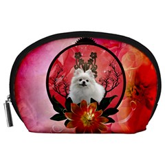 Cute Pemeranian With Flowers Accessory Pouch (large) by FantasyWorld7