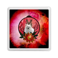 Cute Pemeranian With Flowers Memory Card Reader (square) by FantasyWorld7