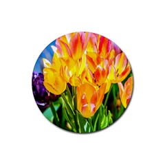 Festival Of Tulip Flowers Rubber Round Coaster (4 Pack)  by FunnyCow