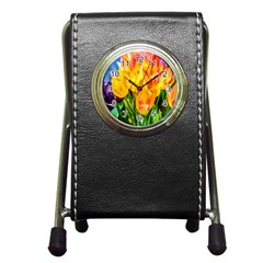 Festival Of Tulip Flowers Pen Holder Desk Clock