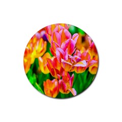 Blushing Tulip Flowers Rubber Round Coaster (4 Pack)  by FunnyCow