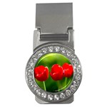 Three Red Tulips, Green Background Money Clips (CZ)  Front