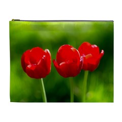 Three Red Tulips, Green Background Cosmetic Bag (xl) by FunnyCow