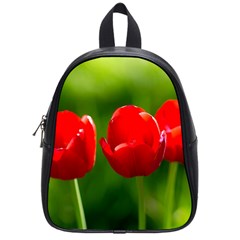 Three Red Tulips, Green Background School Bag (small) by FunnyCow