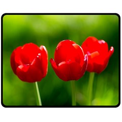 Three Red Tulips, Green Background Fleece Blanket (medium)  by FunnyCow